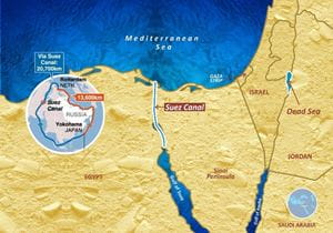 Map showing the Suez Canal